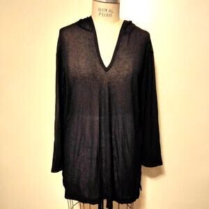 Porto Cruz Vintage Y2K Black Sheer Hooded Swimsuit Cover-Up M